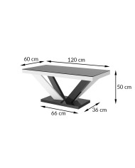 Ława Viva 2 Mini, blat czarny mat/ podstawa biały i czarny połysk, 60/50/120 cm, HUBERTUS