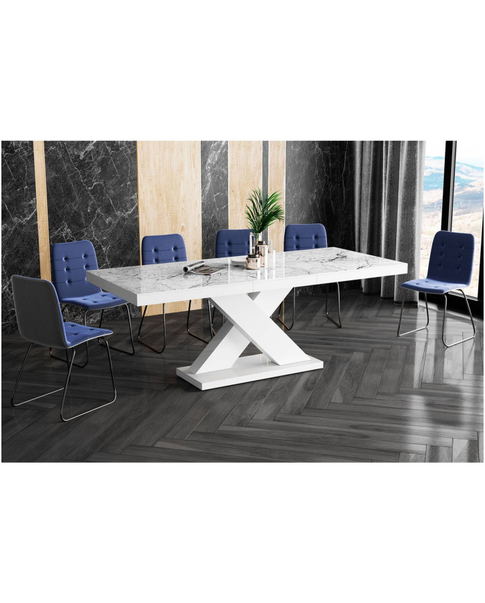 Stół rozkładany Xenon 140, marmur venatino biały połysk/ biały połysk, 140-188/75/89 cm, 1 wkład, HUBERTUS