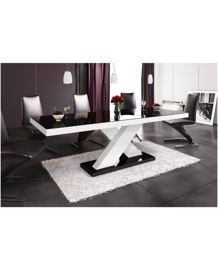 Stół rozkładany Xenon 140, czarny mat/ biały połysk, 1 wkład powiększający, 140-188/75/89 cm, HUBERTUS