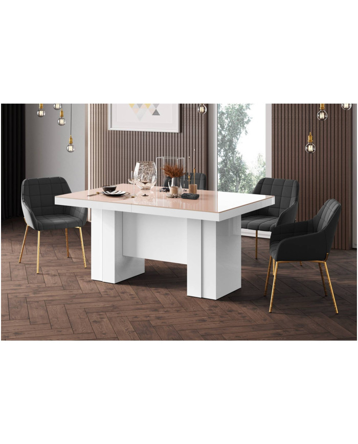Stół rozkładany Largo160-400/75/89 cm, cappucino połysk/ biały połysk, 5 wkładów, HUBERTUS
