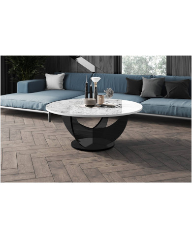 Ława okrągła Capri 100, marmur venatino biały połysk/ czarny połysk, średnica 100 cm, HUBERTUS Ława okrągła Capri 100, marmur venatino biały połysk/ czarny połysk, średnica 100 cm, HUBERTUS