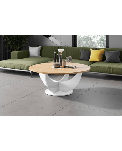 Ława okrągła Capri 100, dąb słoneczny/ biały połysk, średnica 100 cm, HUBERTUS Ława okrągła Capri 100, dąb słoneczny/ biały połysk, średnica 100 cm, HUBERTUS
