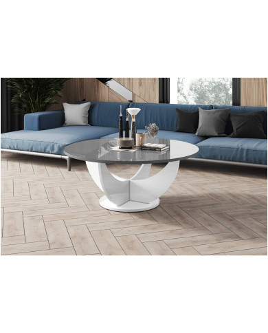 Ława okrągła Capri 100, szary połysk/ biały połysk, średnica 100 cm, HUBERTUS Ława okrągła Capri 100, szary połysk/ biały połysk, średnica 100 cm, HUBERTUS