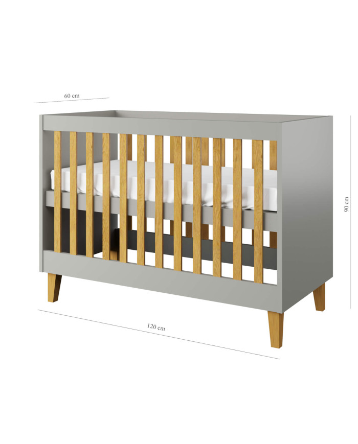Łóżeczko niemowlęce Kubi 120x60 szare z dębem-3