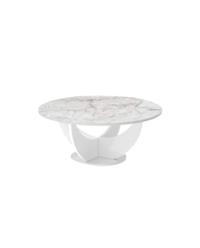 Ława okrągła Capri 100, marmur venatino biały połysk/ biały połysk, średnica 100 cm, HUBERTUS