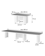 Stół rozkładany Largo 160-400/75/89 cm, czarny połysk/ biały połysk, 5 wkładów, HUBERTUS