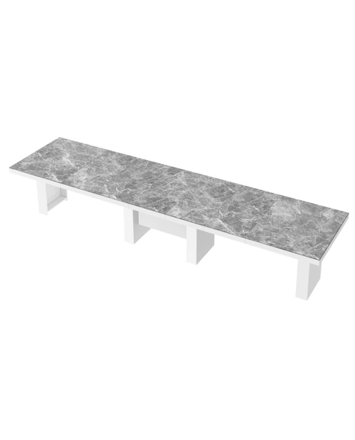 Stół rozkładany Largo 160-400/75/89 cm, marmur venatino ciemny mat/ biały połysk, 5 wkładów, HUBERTUS