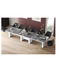 Stół rozkładany Largo 160-400/75/89 cm, marmur venatino ciemny mat/ biały połysk, 5 wkładów, HUBERTUS
