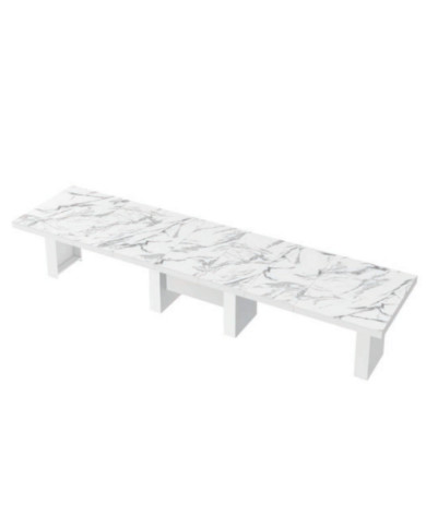 Stół rozkładany Largo 160-400/75/89 cm, marmur marble biały połysk/ biały połysk, 5 wkładów, HUBERTUS Stół rozkładany Largo 160-400/75/89 cm, marmur marble biały połysk/ biały połysk, 5 wkładów, HUBERTUS