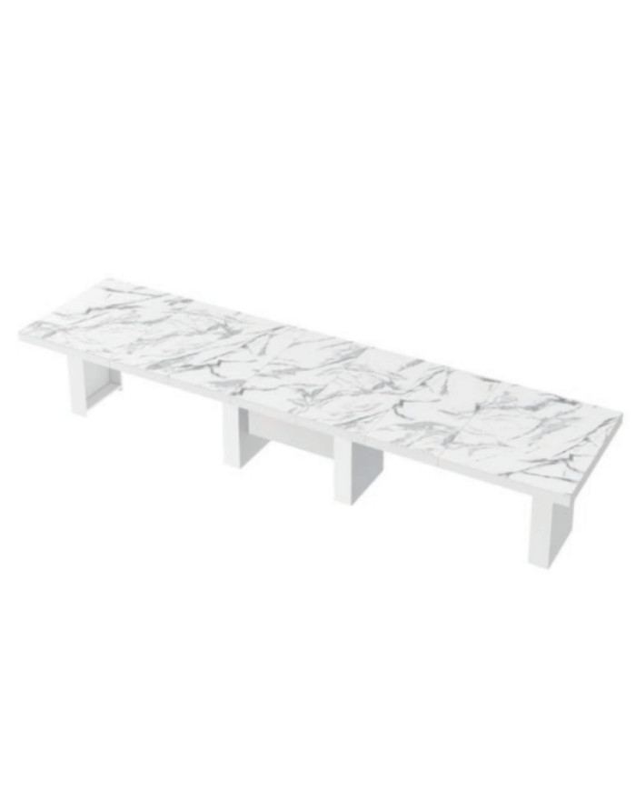 Stół rozkładany Largo 160-400/75/89 cm, marmur marble biały połysk/ biały połysk, 5 wkładów, HUBERTUS