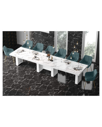 Stół rozkładany Largo 160-400/75/89 cm, marmur marble biały połysk/ biały połysk, 5 wkładów, HUBERTUS Stół rozkładany Largo 160-400/75/89 cm, marmur marble biały połysk/ biały połysk, 5 wkładów, HUBERTUS
