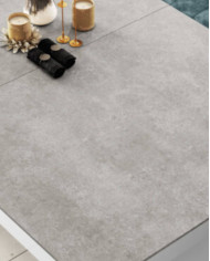 Stół rozkładany Largo 160-400/75/89 cm, beton grey stone mat/ biały połysk, 5 wkładów, HUBERTUS