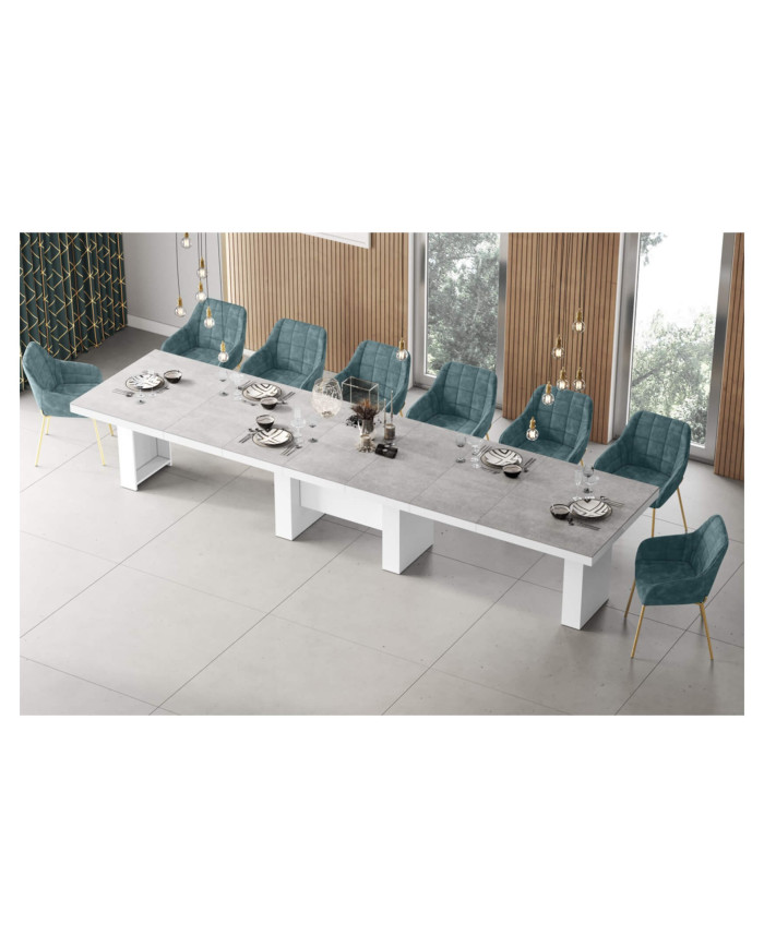 Stół rozkładany Largo 160-400/75/89 cm, beton grey stone mat/ biały połysk, 5 wkładów, HUBERTUS