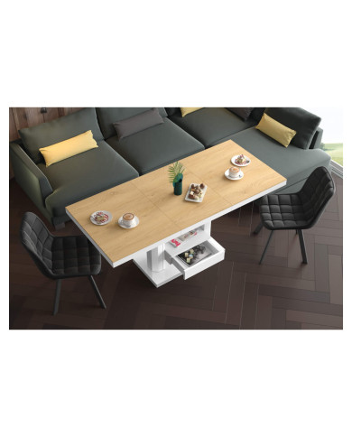 Ławostół rozkładany Quadro Max 120-170/56/75 cm, szuflada, półka, dąb słoneczny/ biały połysk, 1 wkład powiększający, HUBERTUS Ławostół rozkładany Quadro Max 120-170/56/75 cm, szuflada, półka, dąb słoneczny/ biały połysk, 1 wkład powiększający, HUBERTUS