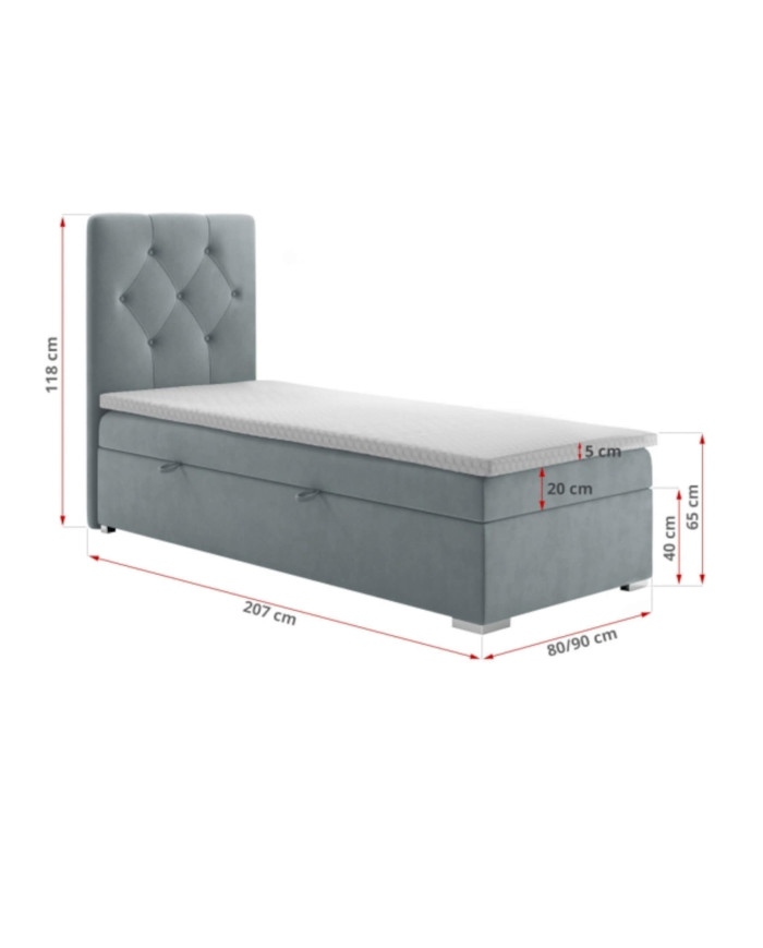 Łóżko kontynentalne Salerno 80x200, tapicerowane, materac, pojemnik, topper-4