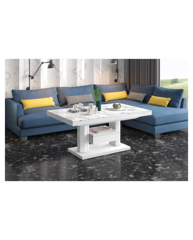 Ławostół rozkładany Quadro Max 120-170/56/75 cm, marmur marble biały połysk/ biały połysk, 1 wkład powiększający, HUBERTUS Ławostół rozkładany Quadro Max 120-170/56/75 cm, marmur marble biały połysk/ biały połysk, 1 wkład powiększający, HUBERTUS