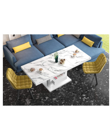 Ławostół rozkładany Quadro Max 120-170/56/75 cm, marmur marble biały połysk/ biały połysk, 1 wkład powiększający, HUBERTUS Ławostół rozkładany Quadro Max 120-170/56/75 cm, marmur marble biały połysk/ biały połysk, 1 wkład powiększający, HUBERTUS