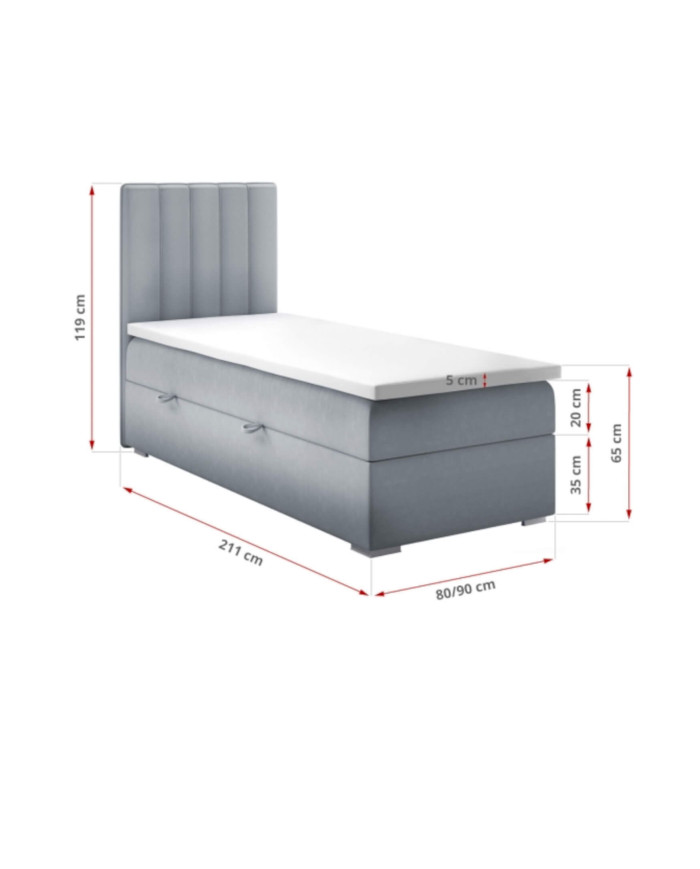 Łóżko kontynentalne Bergamo 90x200, tapicerowane, materac, pojemnik, topper-3