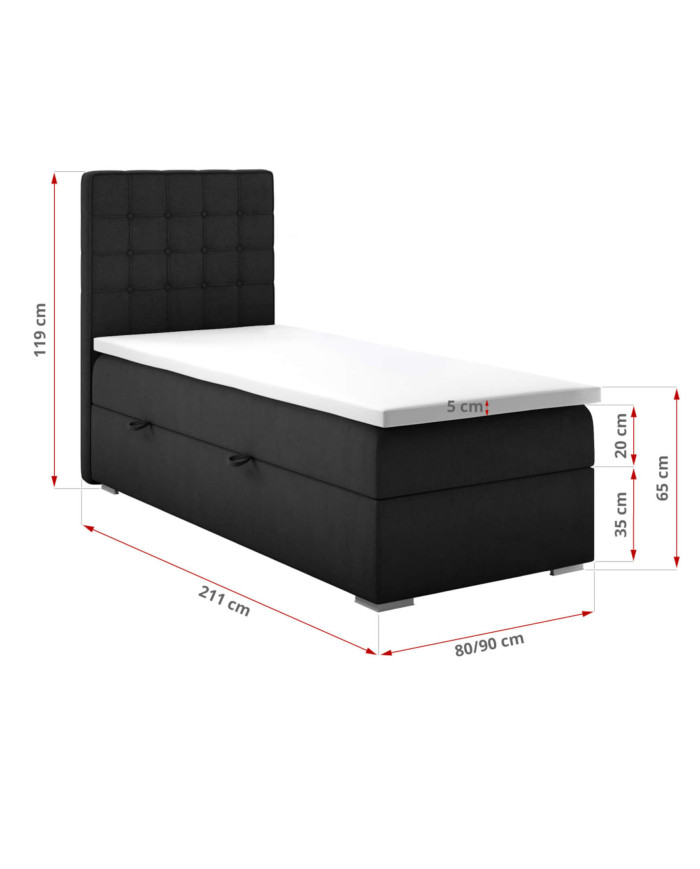 Łóżko kontynentalne Madryt 90x200, tapicerowane, materac, pojemnik, topper-4