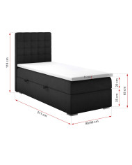 Łóżko kontynentalne Madryt 90x200, tapicerowane, materac, pojemnik, topper-4