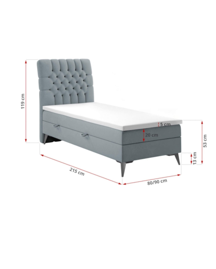 Łóżko kontynentalne Livorno 80x200, tapicerowane, materac, pojemnik, topper-4