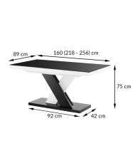 Stół rozkładany Xenon Lux 160-256/75/89 cm, czarny mat/ czarny połysk, 2 wkłady powiększające, HUBERTUS