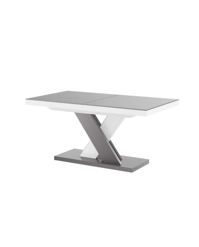 Stół rozkładany Xenon Lux 160-256/75/89 cm, blat szary mat/ podstawa biały i szary połysk, 2 wkłady, HUBERTUS