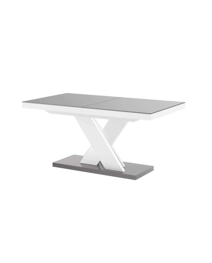 Stół rozkładany Xenon Lux 160-256/75/89 cm, szary mat/ biały połysk, 2 wkłady powiększające, HUBERTUS