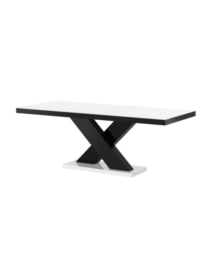 Stół rozkładany Xenon 140, biały mat/ czarny połysk, 140-188/75/89 cm, 1 wkład powiększający, HUBERTUS