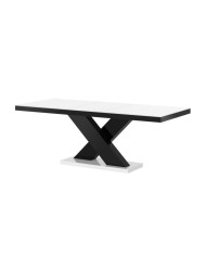 Stół rozkładany Xenon 140, biały mat/ czarny połysk, 140-188/75/89 cm, 1 wkład powiększający, HUBERTUS