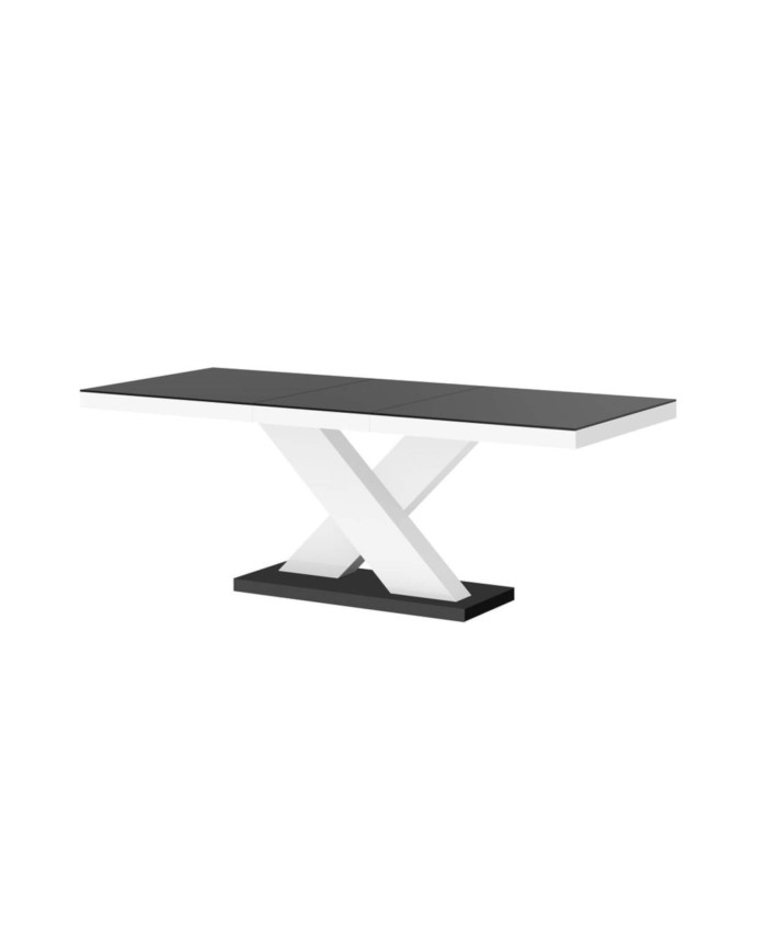Stół rozkładany Xenon 140, czarny połysk/ biały połysk, 140-188/75/89 cm, 1 wkład powiększający, HUBERTUS