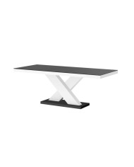 Stół rozkładany Xenon 140, czarny połysk/ biały połysk, 140-188/75/89 cm, 1 wkład powiększający, HUBERTUS