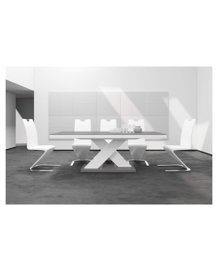 Stół rozkładany Xenon 140, szary połysk/ biały połysk, 140-188/75/89 cm, 1 wkład powiększający, HUBERTUS