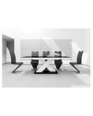 Stół rozkładany Xenon 140, czarny mat/ biały połysk, 1 wkład powiększający, 140-188/75/89 cm, HUBERTUS