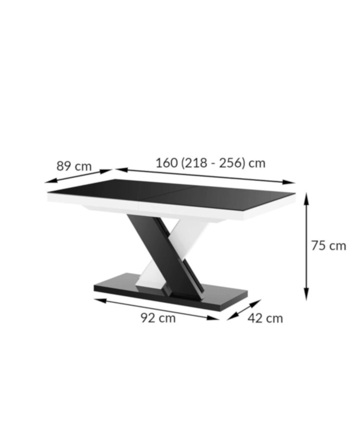 Stół rozkładany Xenon Lux 160-256/75/89 cm, blat szary mat/ podstawa biały i szary połysk, 2 wkłady, HUBERTUS