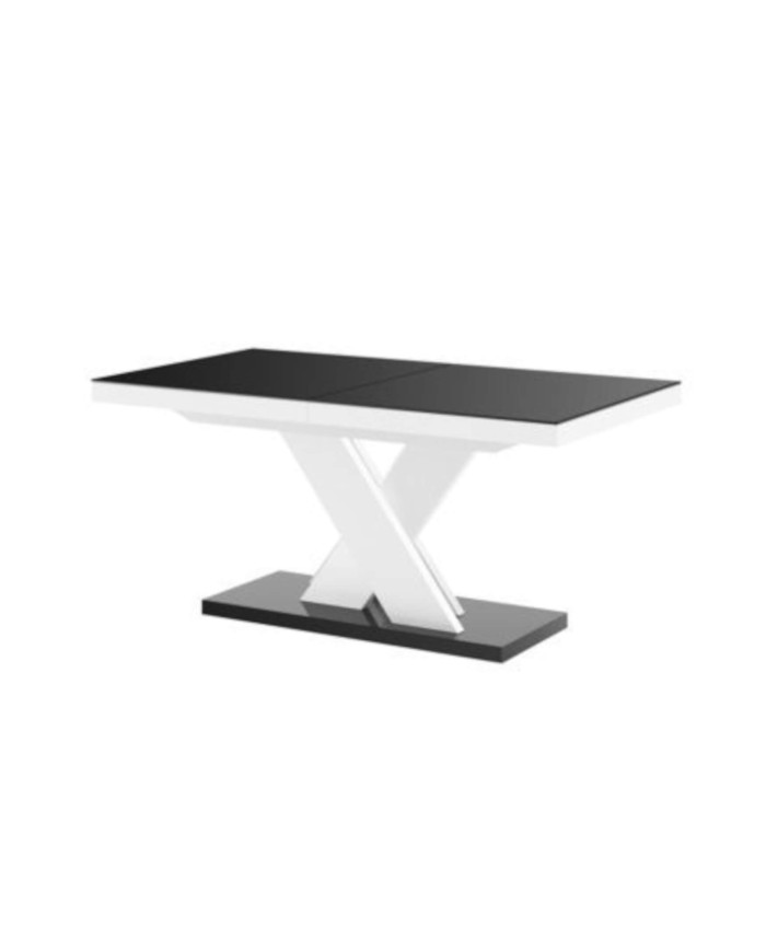 Stół rozkładany Xenon Lux 160-256/75/89 cm, czarny mat/ biały połysk, 2 wkłady powiększające, HUBERTUS
