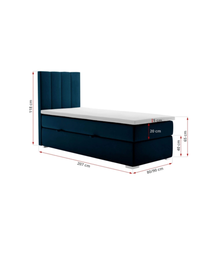 Łóżko kontynentalne Marsylia 80x200, tapicerowane, materac, pojemnik, topper-5