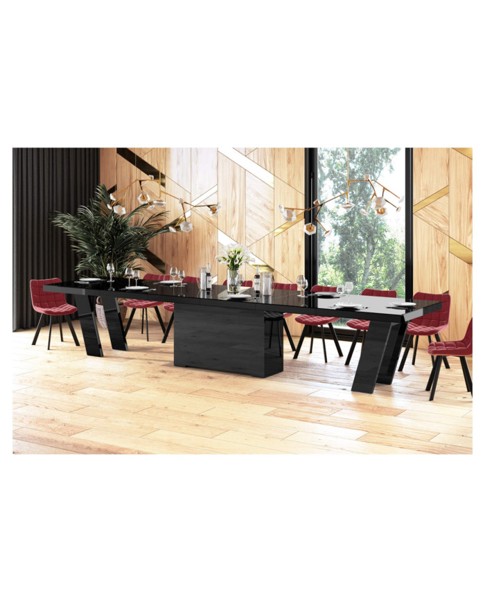 Stół rozkładany Grande 160, czarny połysk, 160-412/75/100 cm, 4 wkłady powiększające, HUBERTUS