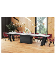 Stół rozkładany Grande 160, biały mat/ czarny połysk, 160-412/75/100 cm, 4 wkłady powiększające, HUBERTUS