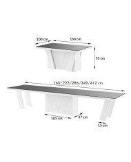 Stół rozkładany Grande 160, czarny mat/ biały połysk, 160-412/75/100 cm, 4 wkłady powiększające, HUBERTUS