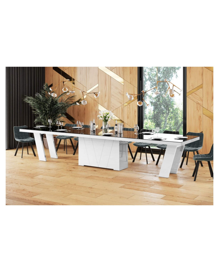 Stół rozkładany Grande 160, czarny mat/ biały połysk, 160-412/75/100 cm, 4 wkłady powiększające, HUBERTUS