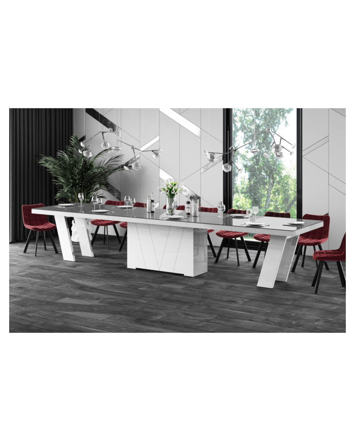 Stół rozkładany Grande 160, szary mat/ biały połysk, 160-412/75/100 cm, 4 wkłady powiększające, HUBERTUS