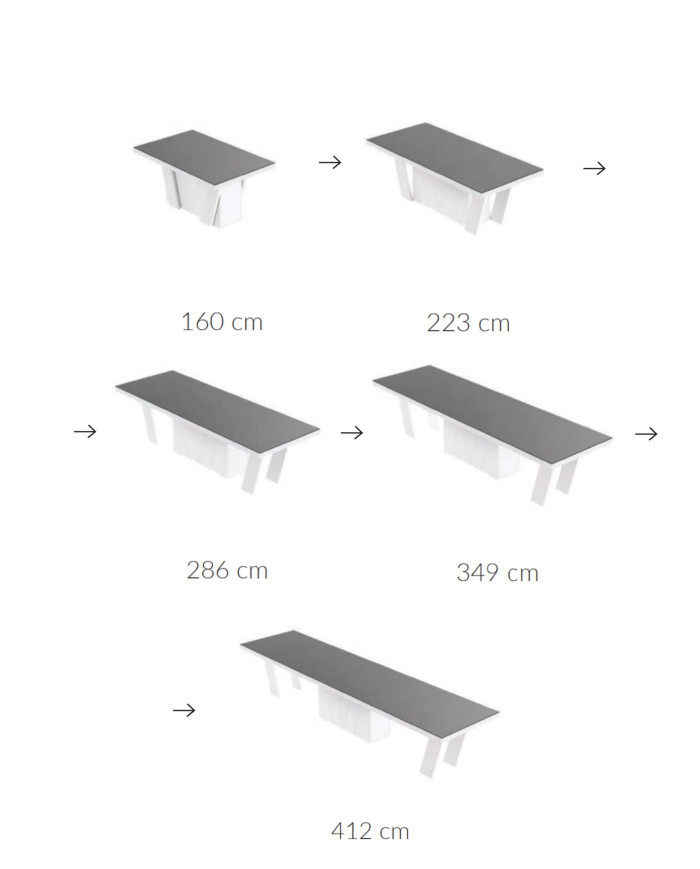 Stół rozkładany Grande 160, szary mat/ biały połysk, 160-412/75/100 cm, 4 wkłady powiększające, HUBERTUS
