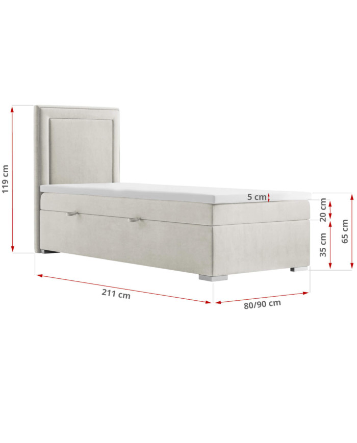 Łóżko kontynentalne Locarno 80x200, tapicerowane, materac, pojemnik, topper-4
