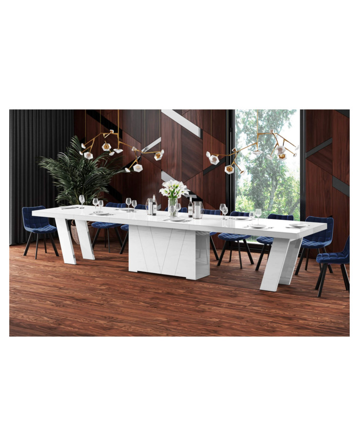 Stół rozkładany Grande 160, biały połysk, 160-412/75/100 cm, 4 wkłady, HUBERTUS