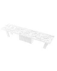 Stół rozkładany Grande 160, marmur marble biały połysk/ biały połysk, 160-412/75/100 cm, 4 wkłady powiększające, HUBERTUS