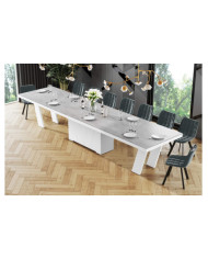 Stół rozkładany Grande 160, beton grey stone mat/ biały połysk, 160-412/75/100 cm, 4 wkłady powiększające, HUBERTUS