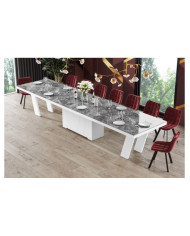 Stół rozkładany Grande 160, marmur venatino ciemny mat/ biały połysk, 160-412/75/100 cm, 4 wkłady powiększające, HUBERTUS