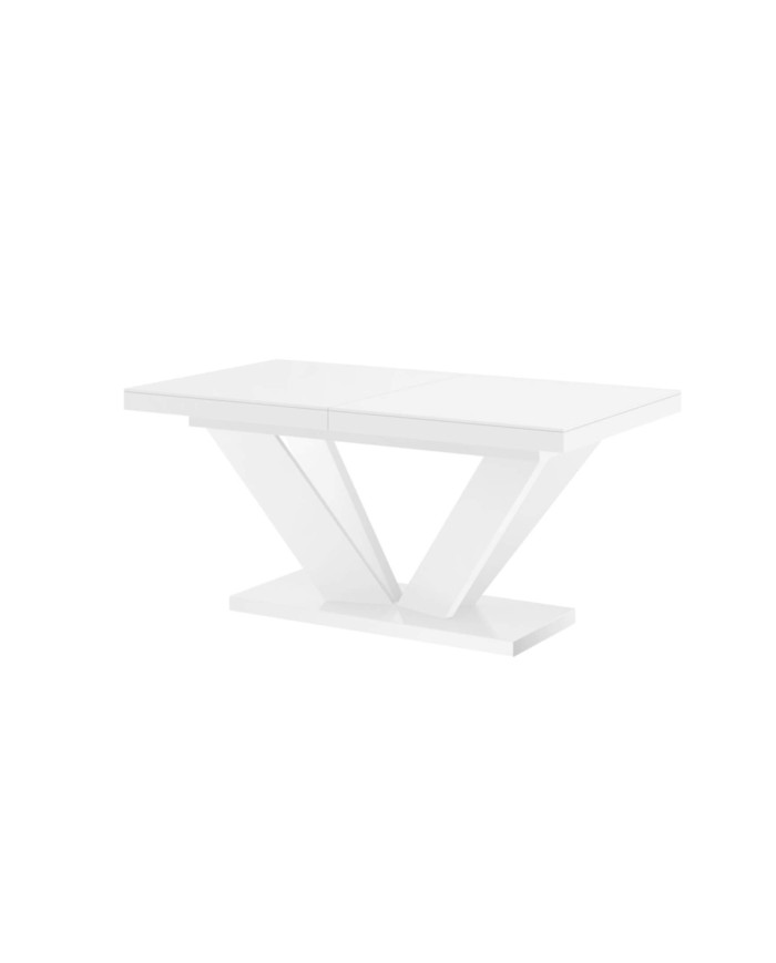 Stół rozkładany Viva 2, biały mat/ biały połysk, 160-256/75/89 cm, 2 wkłady powiększające, HUBERTUS