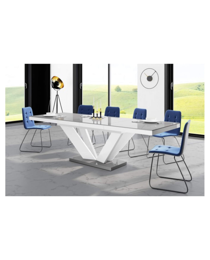 Stół rozkładany VIVA 2, szary połysk/ biały połysk, 160-256/75/89 cm, 2 wkłady powiększające, HUBERTUS